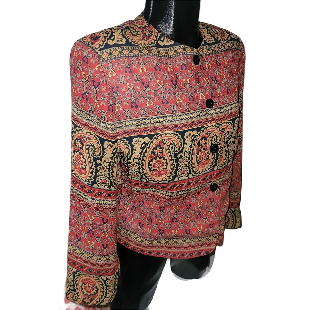 Nygard Collection Vintage 90's Colorful Paisley Patterned Blazer Jacket Size 10 - Picture 2 of 7